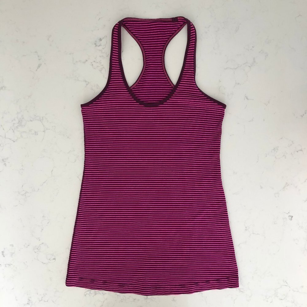 Lululemon Activewear Racerback Stripped Yoga Top Burgundy + Pink Sz 8 - no tags